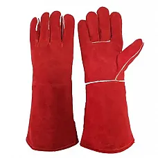 Red Leather Safety Welding Gauntlets Gloves