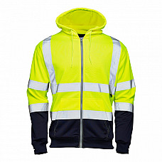 Supertouch Hi Vis Yellow 2 Tone Hooded Zipped Sweatshirt