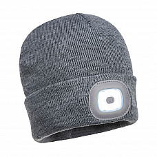 B029 Grey Beanie USB Rechargeable LED Head Light