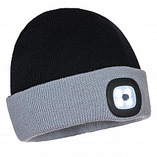 B034 Black/Grey Two Tone LED Rechargeable Beanie