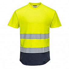 C395 Yellow/Navy Hi-Vis Contrast Mesh Insert T-Shirt S/S