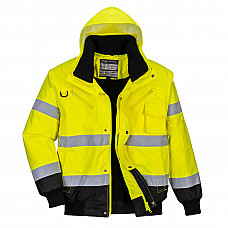 C465 Yellow/Black Hi-Vis 3-in-1 Contrast Bomber Jacket