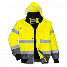 C465 Yellow/Grey Hi-Vis 3-in-1 Contrast Bomber Jacket