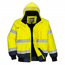 C465 Yellow/Navy Hi-Vis 3-in-1 Contrast Bomber Jacket