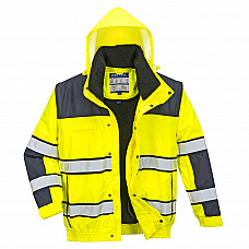 C466 Yellow/Navy Hi-Vis 3-in-1 Contrast Winter Bomber Jacket