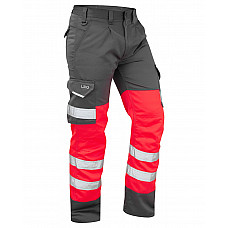 BIDEFORD ISO 20471 Cl 1 Poly/Cotton Cargo Trouser HV RED/GREY