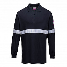 FR03 Navy Flame Resistant Anti-Static Long Sleeve Polo Shirt with Reflective Tape