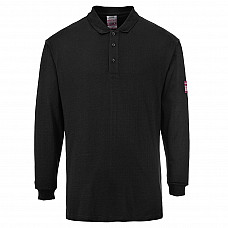 FR10 Black Flame Resistant Anti-Static Long Sleeve Polo Shirt