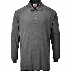 FR10 Grey Flame Resistant Anti-Static Long Sleeve Polo Shirt