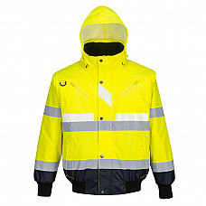 G465 Yellow/Navy Glowtex Hi-Vis 3-in-1 Contrast Bomber Jacket