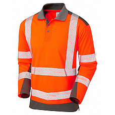 WRINGCLIFF ISO 20471 Class 2 Dual Colour Coolviz Plus Sleeved Polo Shirt HV ORANGE/GREY