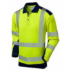 WRINGCLIFF ISO 20471 Class 2 Dual Colour Coolviz Plus Sleeved Polo Shirt HV YELLOW/NAVY