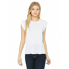 White Women's Flowy Muscle Tee with Rolled Cuff