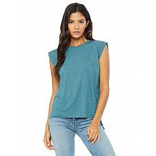 Heather Deep Teal Women's Flowy Muscle Tee with Rolled Cuff