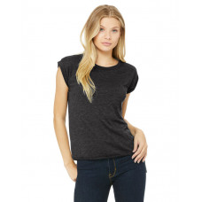 Dark Grey Heather Women's Flowy Muscle Tee with Rolled Cuff