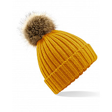 Mustard Faux Fur Pom Pom Chunky Beanie