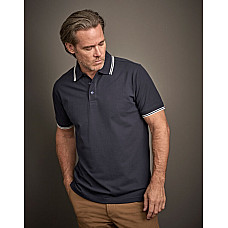 White/Navy Men's Luxury Stripe Stretch Polo