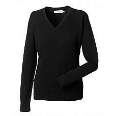 Black Ladies' V-Neck Knitted Pullover