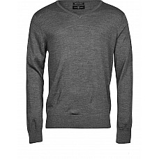 Grey Melange Men's V Neck Knitted Sweater