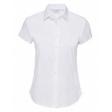 White Ladies' Short Sleeve Fitted Stretch Shirt