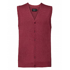 Cranberry Marl Men's V-Neck Sleeveless Knitted Cardigan