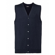 French Navy Men's V-Neck Sleeveless Knitted Cardigan