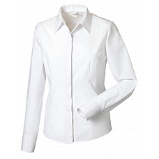 White Ladies' Long Sleeve Fitted Polycotton Poplin Shirt