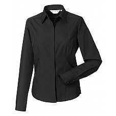 Black Ladies' Long Sleeve Fitted Polycotton Poplin Shirt