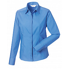 Corporate Blue Ladies' Long Sleeve Fitted Polycotton Poplin Shirt