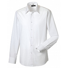 White Men's Long Sleeve Tailored Polycotton Poplin Shirt