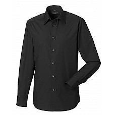 Black Men's Long Sleeve Tailored Polycotton Poplin Shirt