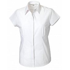 White Ladies' Cap Sleeve Fitted Polycotton Poplin Shirt