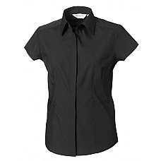 Black Ladies' Cap Sleeve Fitted Polycotton Poplin Shirt