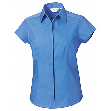 Corporate Blue Ladies' Cap Sleeve Fitted Polycotton Poplin Shirt