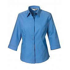 Corporate Blue Ladies' 3/4 Sleeve Fitted Polycotton Poplin Shirt