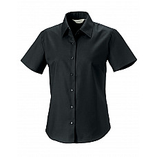 Black Ladies' Short Sleeve Tailored Oxford Shirt