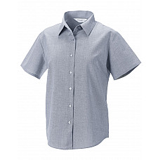 Silver Grey Ladies' Short Sleeve Tailored Oxford Shirt