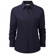 French Navy Ladies' Long Sleeve Classic Polycotton Poplin Shirt