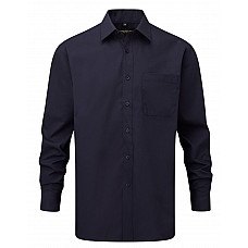 French Navy Men's Long Sleeve Classic Polycotton Poplin Shirt