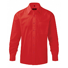 Classic Red Men's Long Sleeve Classic Polycotton Poplin Shirt