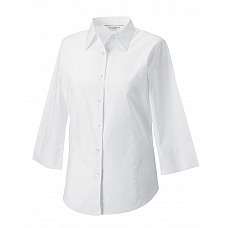 White Ladies' 3/4 Sleeve Fitted Stretch Shirt