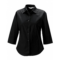 Black Ladies' 3/4 Sleeve Fitted Stretch Shirt