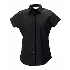 Black Ladies' Short Sleeve Fitted Stretch Shirt