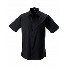 Black Men's Short Sleeve Fitted Stretch Shirt