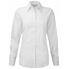 White Ladies' Long Sleeve Tailored Herringbone Shirt