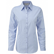 Light Blue Ladies' Long Sleeve Tailored Herringbone Shirt