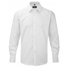 White Men's Long Sleeve Tailored Herringbone Shirt