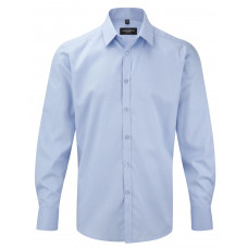 Light Blue Men's Long Sleeve Tailored Herringbone Shirt