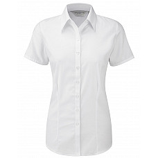 White Ladies' Short Sleeve Tailored Herringbone Shirt