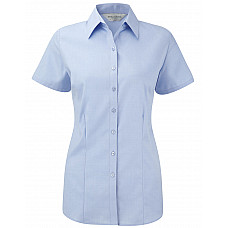 Light Blue Ladies' Short Sleeve Tailored Herringbone Shirt